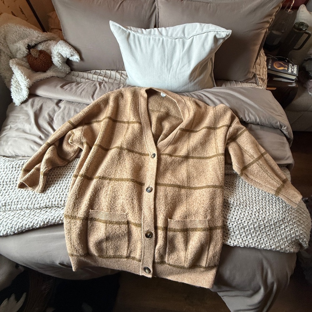 Warm Camel Knit Checker Cardigan A New Day